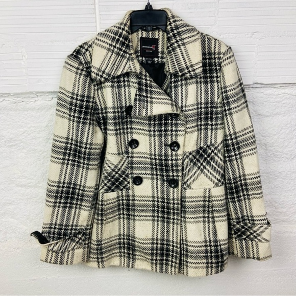 GENERATION Wear Y2K Black and cream Plaid Pea Coat size large